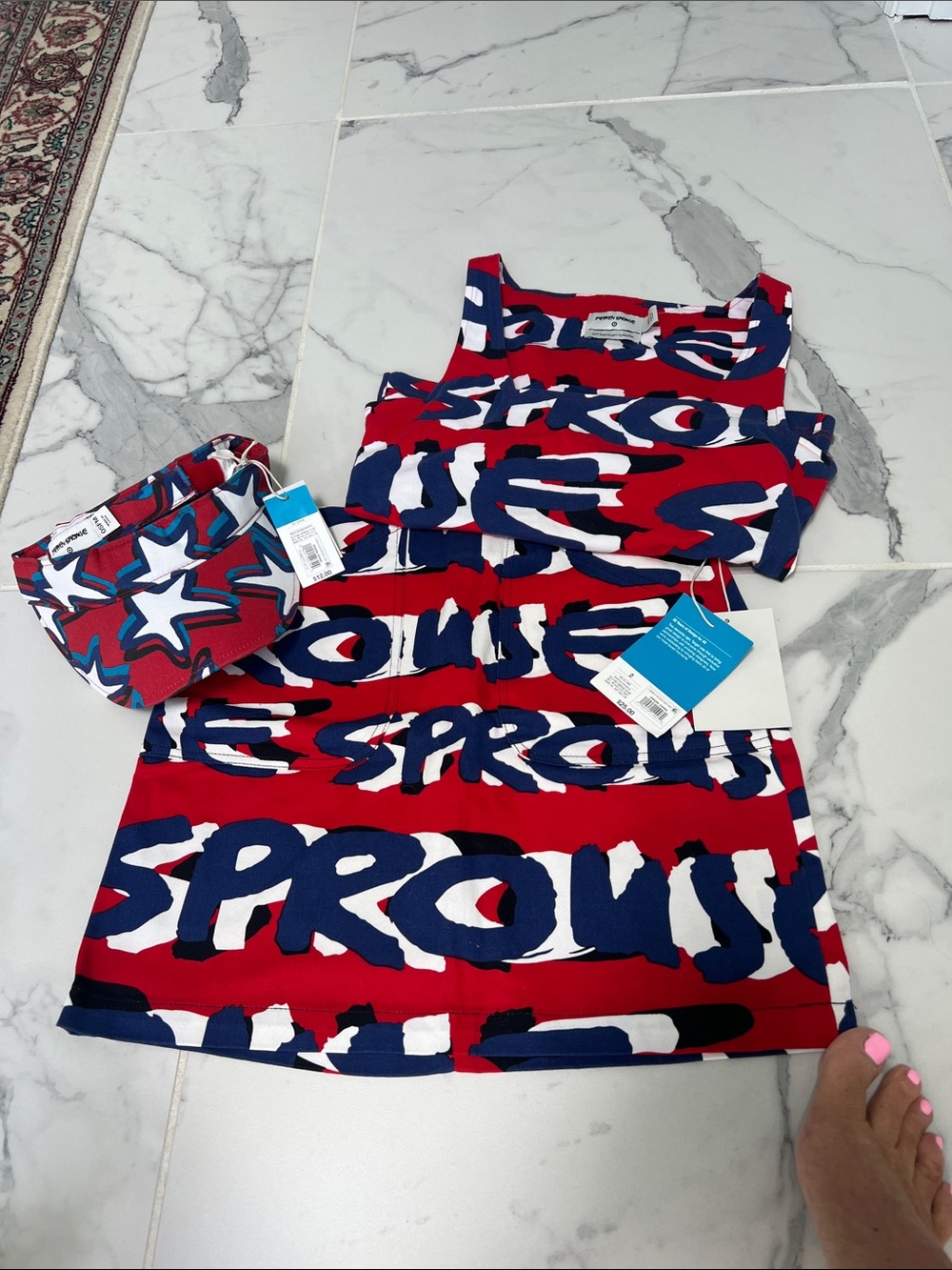 Women’s Red Graphic Skirt Set - Bold Print Tank & Skirt with matching visor